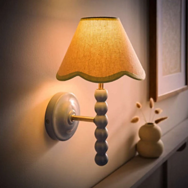 Image of Valuelights Bobbin Blue Wall Light With Green Trim Scallop Shade And Bulb