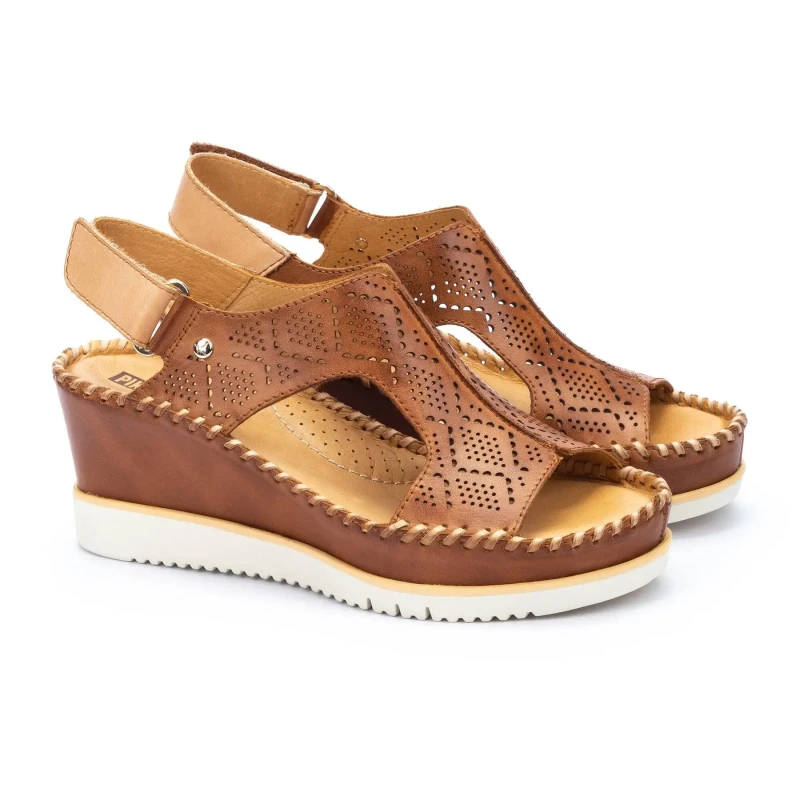 Image of Pikolinos Aguadulce W3Z-1775C1 Leather Womens Hook and loop Sandals - Brandy - Size:UK 6-6.5