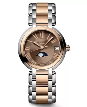 image of Longines Primaluna Automatic 26.5 Taupe Dial Steel and Rose Gold Womens Watch L8.115.5.61.7 L8.115.5.61.7