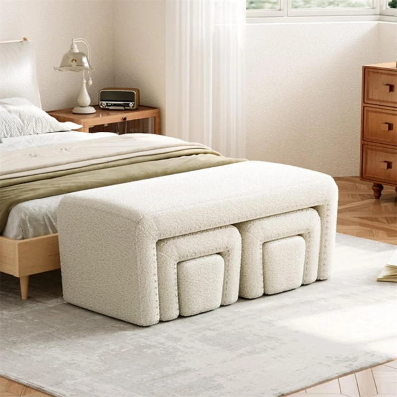 Image of Kabinet UK White Upholstered Teddy Fleece Ottoman Bench Set White unisex One size