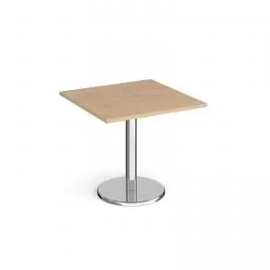 image of Pisa square dining table with round chrome base 800mm - kendal oak