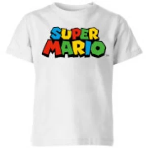 image of Nintendo Super Mario Colour Logo Kid's T-Shirt - White - 11-12 Years