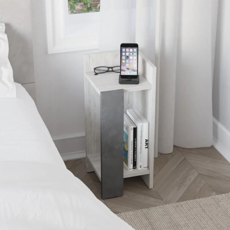 Image of DECORTIE Decortie - Elos Modern Bedside Table Right Module Modern Ancient White Retro Grey 25cm Narrow - Ancient White M.KO.14165.6