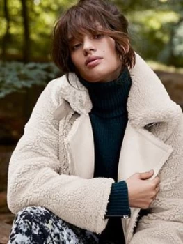 Image of Mint Velvet Off-White Teddy Aviator Jacket - Cream, Size L, Women