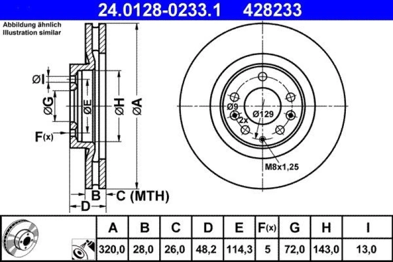 Image of ATE 24.0128-0233.1 Brake disc Vented, Coated Brake Disc (82)