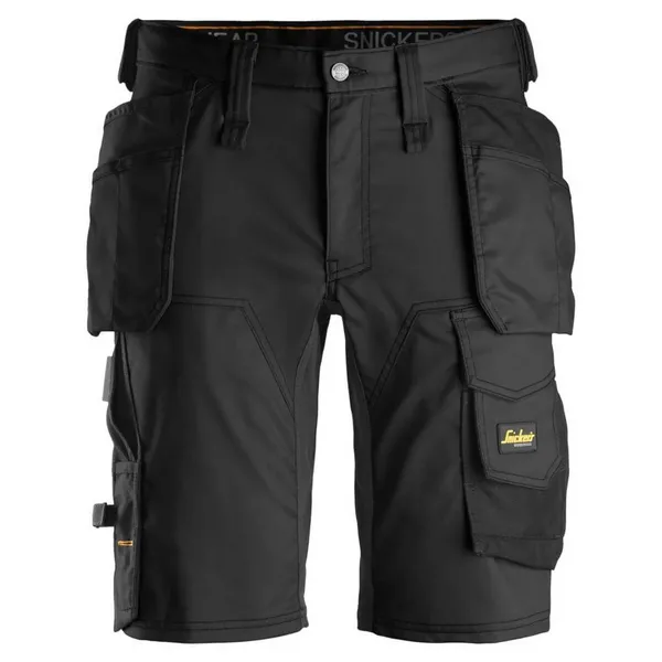 Image of Snickers 6141 Mens Allround Work Stretch Slim Fit Holster Pockets Shorts 61412004070 Colour: Khaki / Black