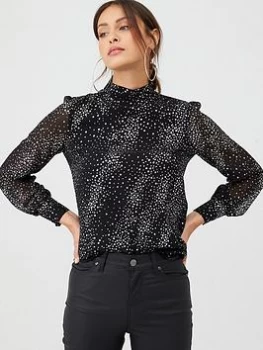 image of Oasis Oasis Starburst Long Sleeved High Neck Top - Black, Multi Black, Size 10, Women