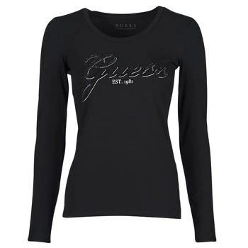 image of Guess LS CN RAISA TEE womens in Black - Sizes S,M,L,XL,XS