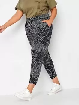 Image of Yours Printed Double Pleat Harem Trouser, Black, Size 30-32, Women