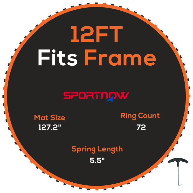 Image of SPORTNOW Trampoline Mat with 72 V-Hooks, for 12ft Trampoline, Orange Orange