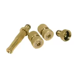 image of 4 Piece Brass Hose End Pipe Tap Connector Nozzle & Fittings Kit Set Accessories