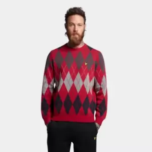 Image of Mens British Argyle Crew Neck Jumper - Tunnel Red - L