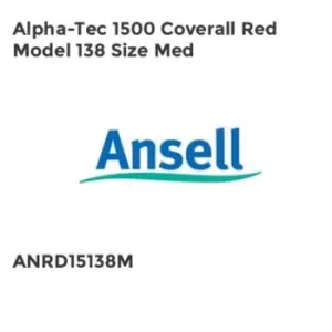 image of Ansell ANSELL ALPHA-TEC 1500 COVERALL RED MODEL 138 SIZE MED