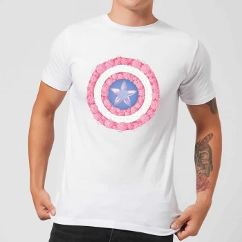 image of Marvel Captain America Flower Shield Mens T-Shirt - White - XS