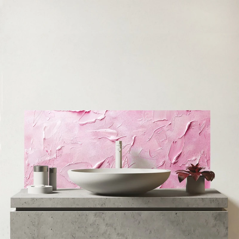 Image of Warren Reed - Designer Baby Pink Textured Effect Glass Bathroom Splashback in Black Unisex