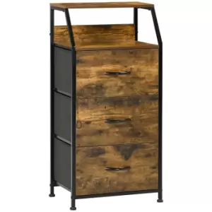 Image of HOMCOM Industrial Storage Cabinet, Fabric Chest of Drawers with Display Shelves, 3 Drawers Storage Unit for Living Room, Rustic Brown