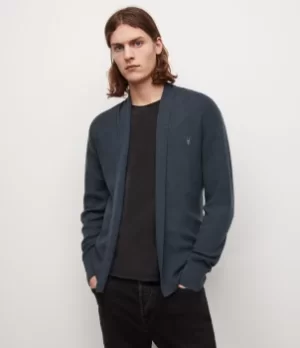 Image of AllSaints Mens Mode Merino Open Cardigan, Blue, Size: M