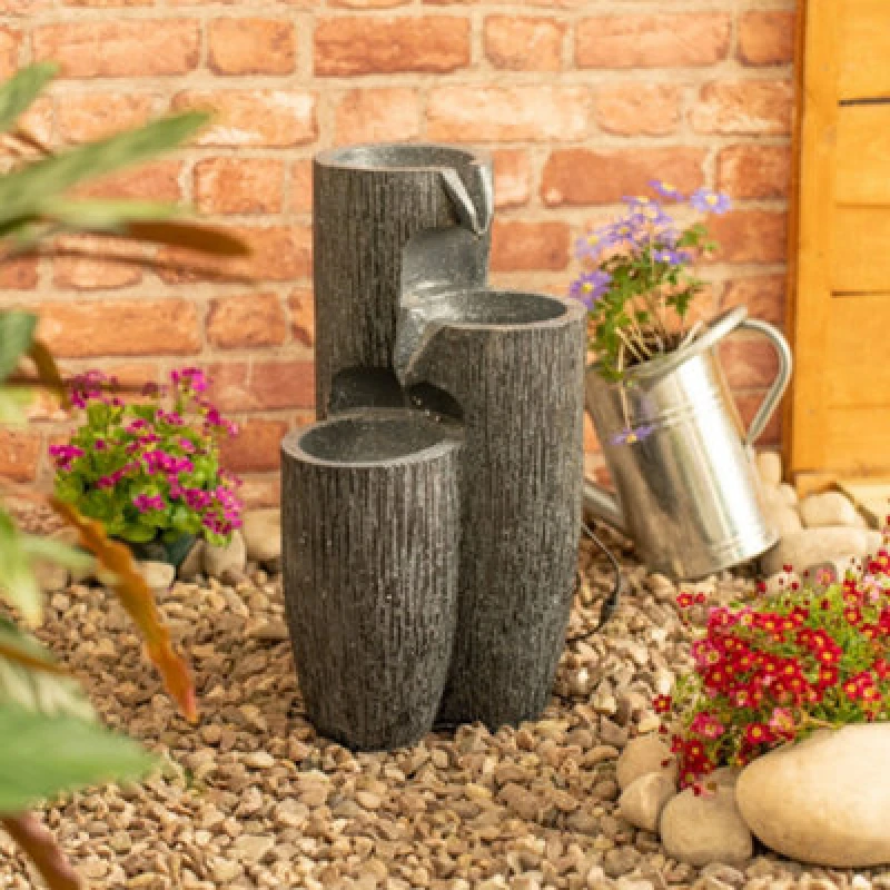 Image of ValueLights Solar Powered Outdoor Cascading Water Feature Fountain Grey