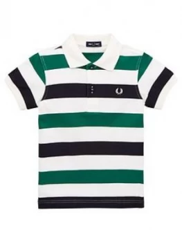 image of Fred Perry Boys Striped Short Sleeve Polo Shirt - White, Size 7-8 Years