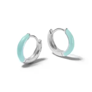 Image of Daisy London 925 Sterling Silver Turquoise Huggie Hoop Earrings Sterling Silver