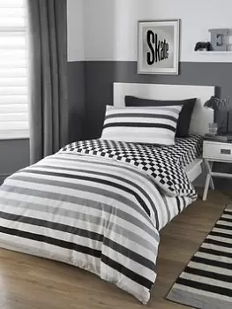 image of Bedlam Beckette Stripe Monochrome Duvet Cover Set, Black, Size Double