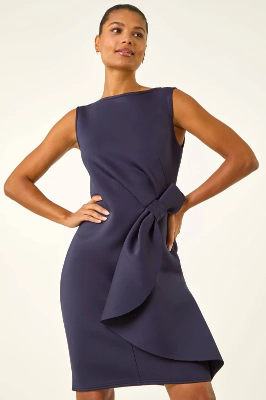 Image of Roman Womens Tie Waist Premium Stretch Dress in Navy Size: 18 Navy Female 18