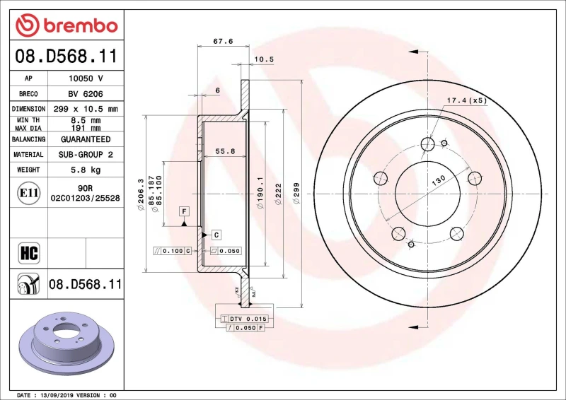Image of BREMBO Brake disc BREMBO 08.D568.11