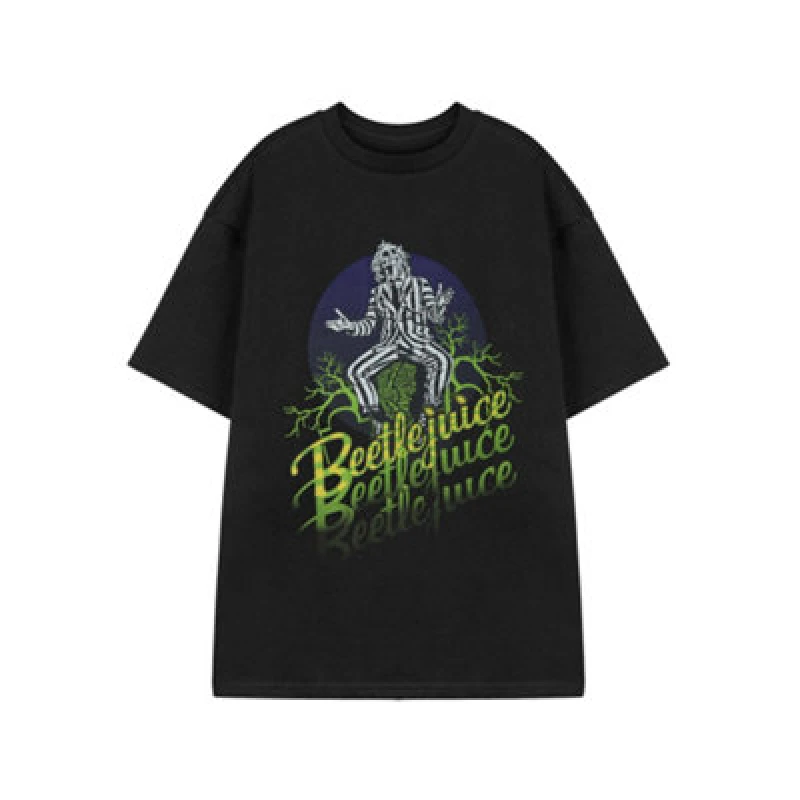 Image of Beetlejuice Beetlejuice Short Sleeved T-Shirt in Black Size: Small Black S Unisex 5063203900367