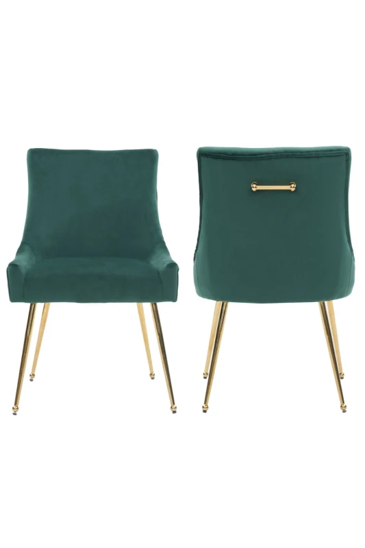 Image of Life Interiors Life Interiors Set of 2 Viviana Velvet Dining Chairs with Gold Legs and Ring Handle in Green Green One Size Unisex 5056660012063
