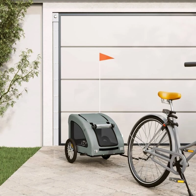 Image of VIDAXL Pet Bike Trailer Grey Oxford Fabric and Iron Vidaxl 93958