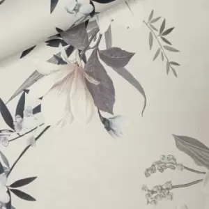 Image of Designer Lipsy Lotus Floral Trail Foliage Light Grey Smooth Flat Wallpaper