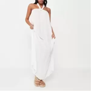 image of Missguided Cheesecloth Low Back Halterneck Beach Cover Up Maxi Dress - White