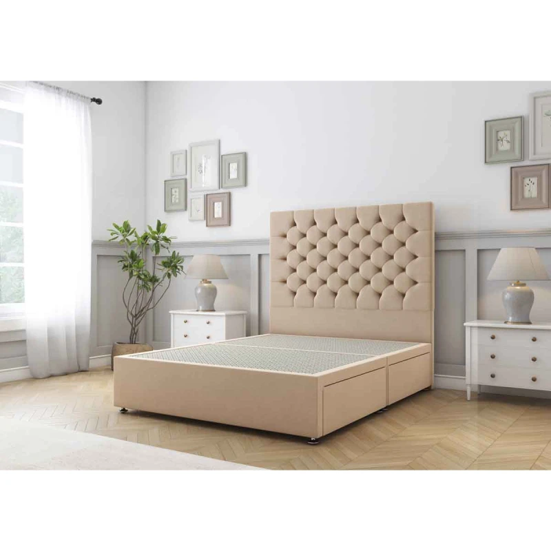 Image of Sloomy Mayfair Pebble Plush Divan Bed Base No Drawers With 26" Strutted Headboard 2'6 Small Single