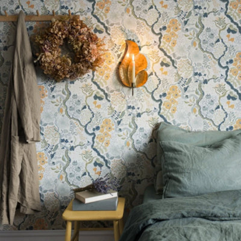 Image of Galerie Sommarang 2 White/orange/blue Ann Floral Vine Wallpaper Roll