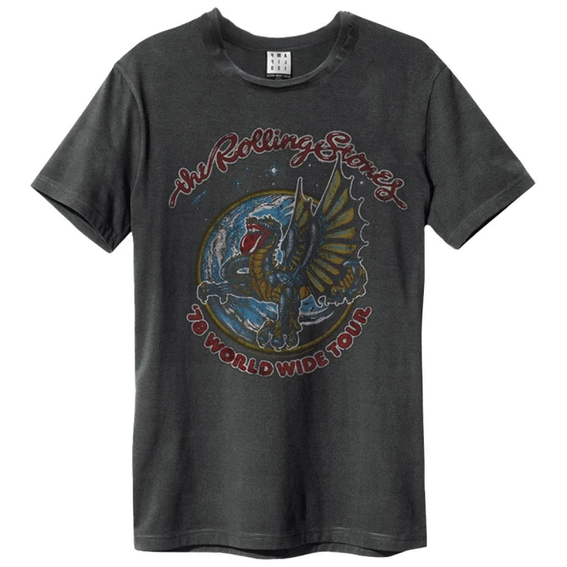 Image of Amplified Amplified Men World Tour The Rolling Stones T-Shirt in Charcoal Size: Small Charcoal S Male 5063470089765