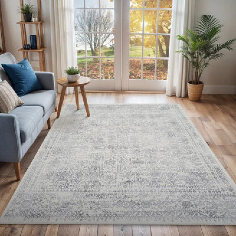 Image of Livabliss Vintage Oriental Boho Grey Vicky Area Rug 160 X 215cm - Easy Care, Non Shedding, Ideal For Living Room & Bedroom
