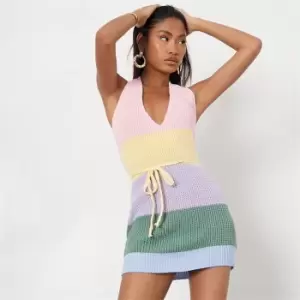 Image of I Saw It First Stripe Halterneck Knit Mini Dress - Multi