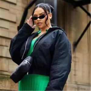 Image of I Saw It First Plus Size Hooded Bomber Jacket - Black