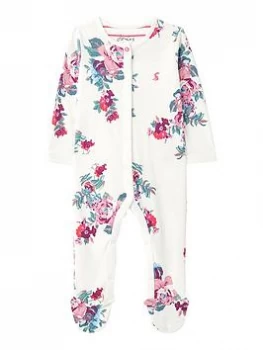 image of Joules Baby Girls Razmataz Floral Sleepsuit - White, Size 3-6 Months