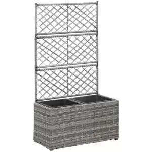 image of Trellis Raised Bed with 2 Pots 58x30x107cm Poly Rattan Grey Vidaxl Grey