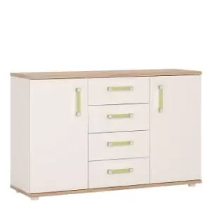 image of 4Kids 2 Door 4 Drawer Sideboard In Light Oak And White High Gloss (Lemon Handles)