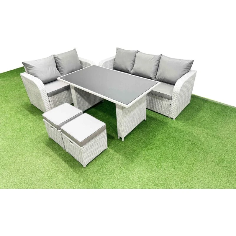 Image of Fimous Garden Furniture Set with Rectangular Dining Table 2 Small Stools in Light Grey Light Grey Unisex