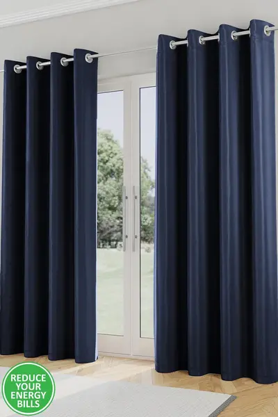 image of Enhanced Living Enhanced Living Nightfall Plain Supersoft Thermal Blockout Eyelet Curtains Navy