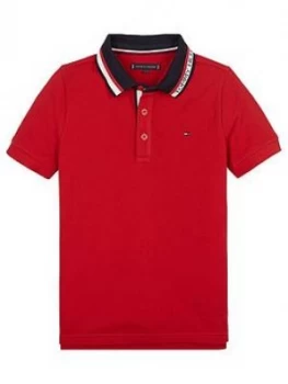 Image of Tommy Hilfiger Boys Short Sleeve Logo Collar Polo, Red, Size 7 Years