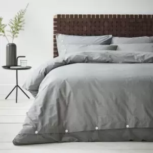 image of Content By Terence Conran Washed Textured Grey 100% Cotton Duvet Cover and Pillowcase Set Grey