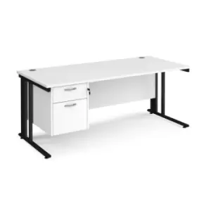 image of Office Desk Rectangular Desk 1800mm With Pedestal White Top With Black Frame 800mm Depth Maestro 25 MCM18P2KWH