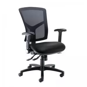 image of Senza high mesh back operator chair with folding arms - Nero Black