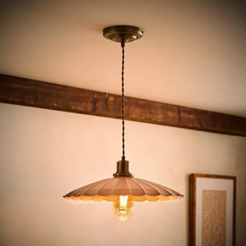Image of Valuelights Holborn Dusky Pink Scallop Pendant Ceiling Light And Bulb