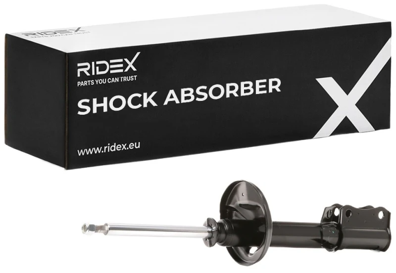 Image of RIDEX 854S0980 Shock absorber Rear Axle Left, Gas Pressure, Twin-Tube, Suspension Strut, Bottom Clamp Shock Absorber (854)