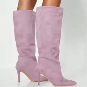 Image of I Saw It First Faux Suede Stiletto Heel Knee High Boots - Purple